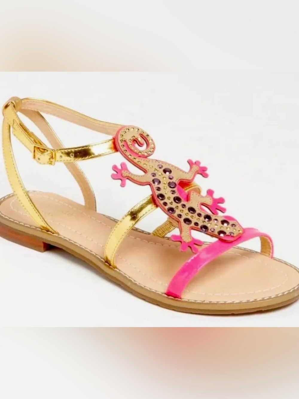 Kate Spade NY Studded Lizard Sandals Gold Metallic Gecko Accent Size 8